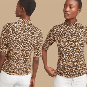 Anthropologie Animal Print Half Sleeve, Mock Neck Top Medium